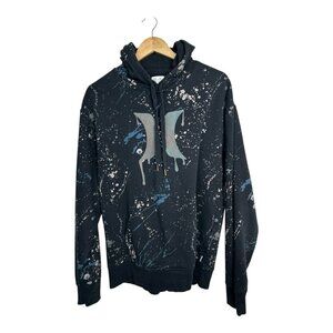 Hurley Hoodie Unisex SizeMedium Black Paint Splatter Pullover Skateboarding Goth